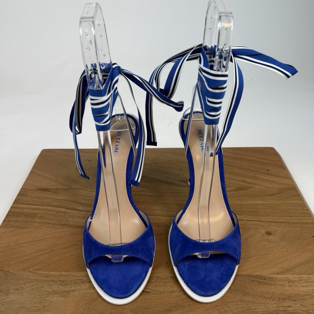New NWOB Womens Betzabe Norma Suede Blue Open Toe Pumps Heels Size 39.5